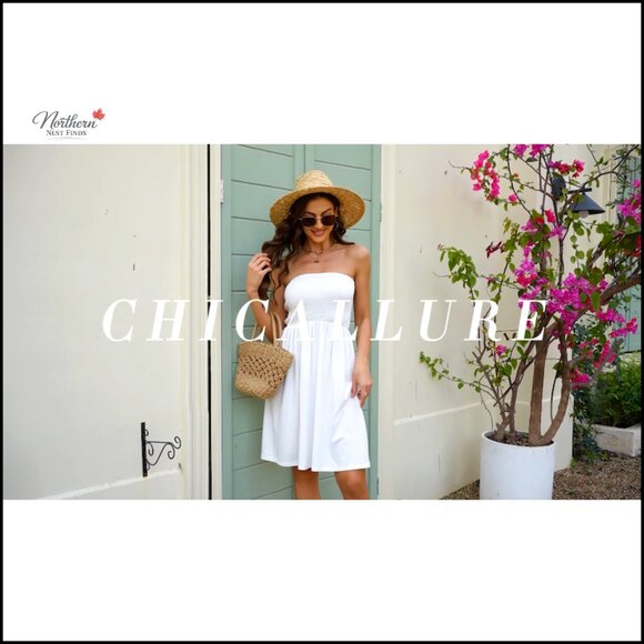 Strapless Sundress Bohemian Beach Cover Up Knee Length Elastic Back - Picture 7 of 7